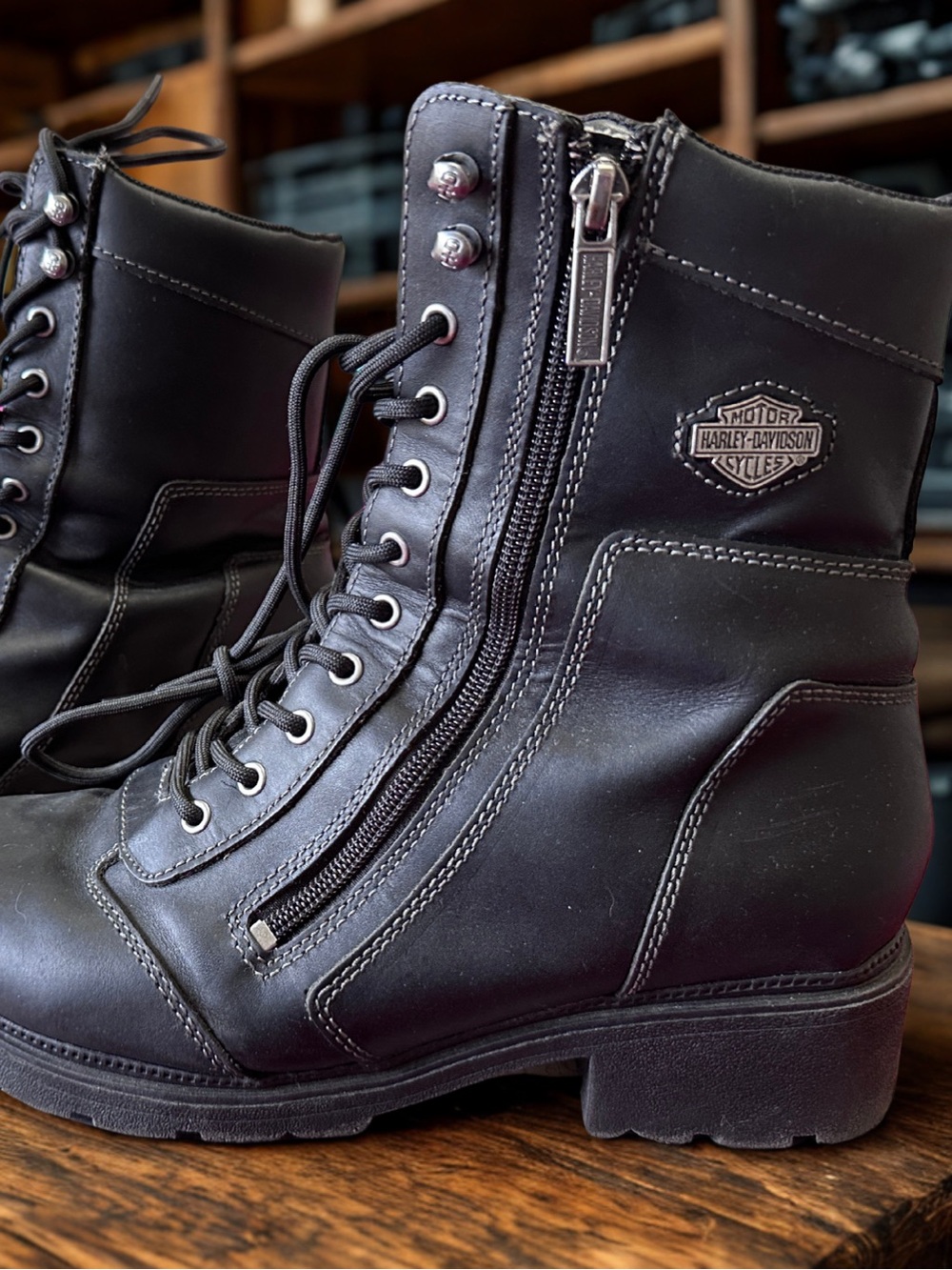 Harley Davidson Women's Tessa Black Leather Motorcycle Riding Boots Size 9M